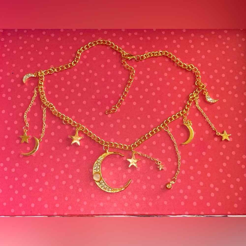 Vintage Falling Stars & Moon Necklace
